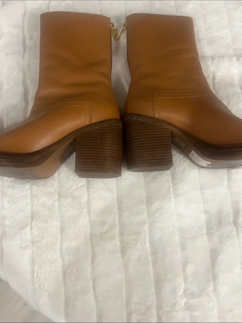 Free People Cognac Leather Lace-Up Mid-Calf Boots